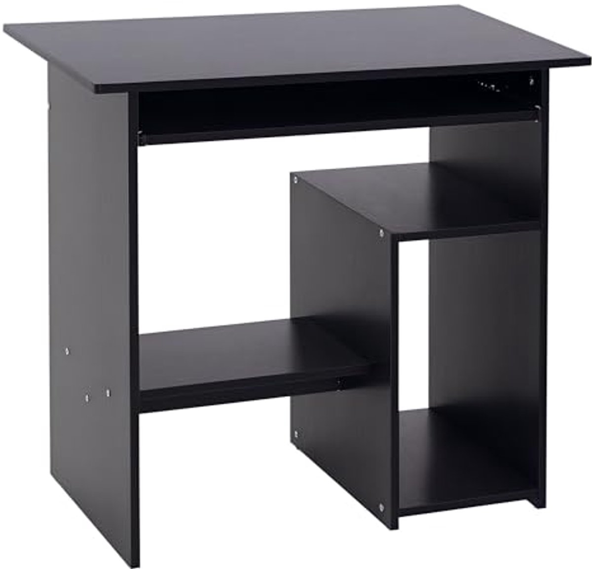 Compacte computerbureau met toetsenbordlade en opbergruimte - moderne hoek bureau voor thuis en kantoor in zwart