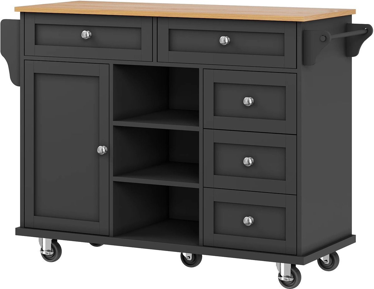 Multifunctionele Serveerwagen – Keukentrolley – Opbergwagen – Werkwagen – Verstelbare Legplanken – 5 Wielen Met Rem