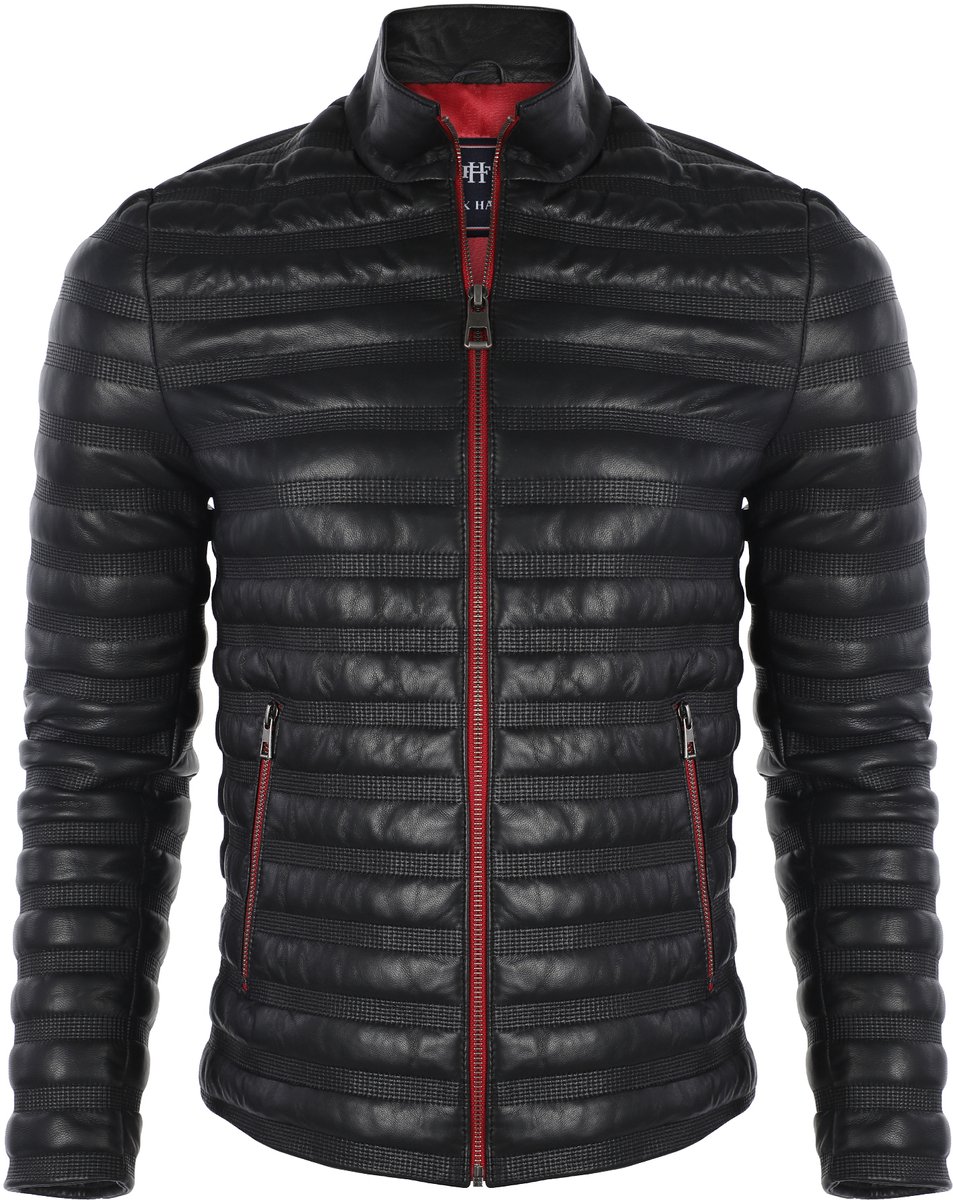 Felix Hardy Sportieve Leren Jas Met Rits Heren Zwart - M