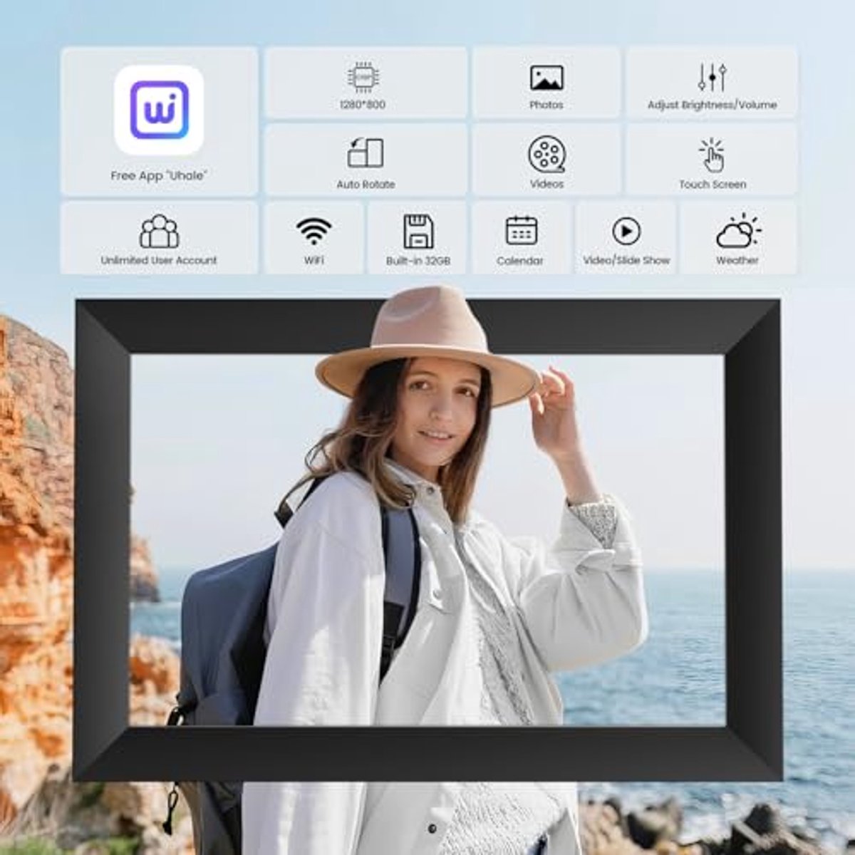 Digitale fotolijst 10,1 inch met WiFi en 32GB opslag - Touchscreen HD fotolijst voor het delen van foto's en video's