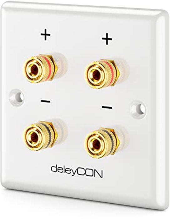 deleyCON Multimedia Luidspreker Boxen Wandcontactdoos Aansluitdoos Wandplaat met Banaanstekkerbussen & 2x HDMI-Bussen voor 6.1 Surround Sound Systeem en Subwoofer Home Cinema