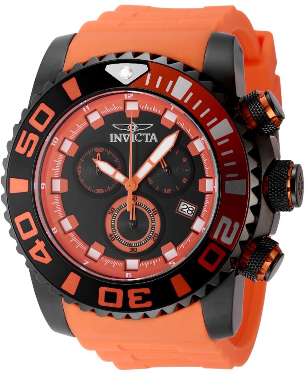 Invicta Sea Hunter 48986 Heren Horloge - Waterdicht - Analoog - Quartz Uurwerk - Roestvrij Staal met zwarte Wijzerplaat - 52mm