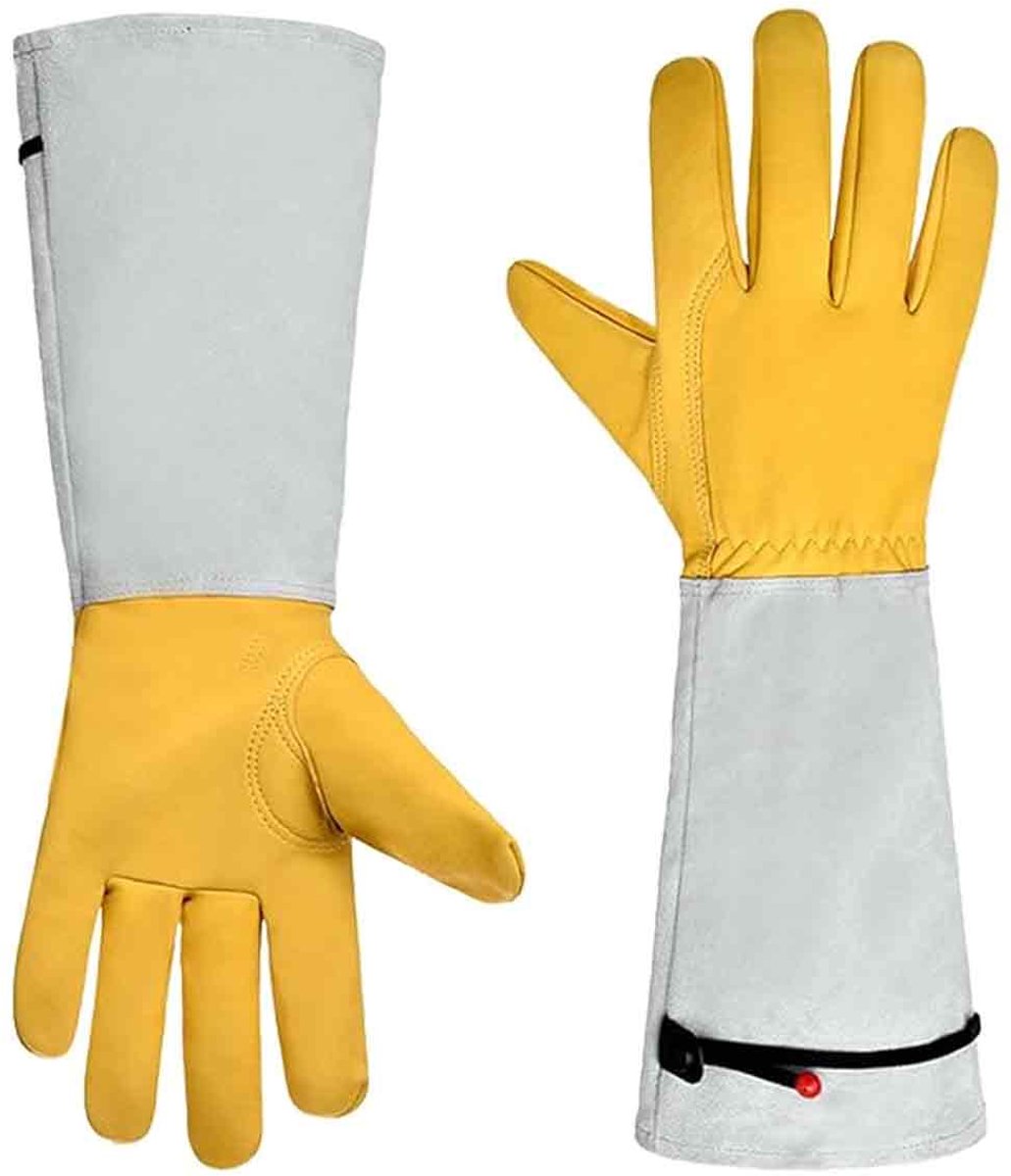 Tuinierhandschoenen voor Dames en Heren - Duurzaam Leren Anti-Doornen Bescherming met Verstelbare Manchetten - Lange Mouwen Ademend Comfort - Geschikt voor Snoeiwerk en Tuinieren
