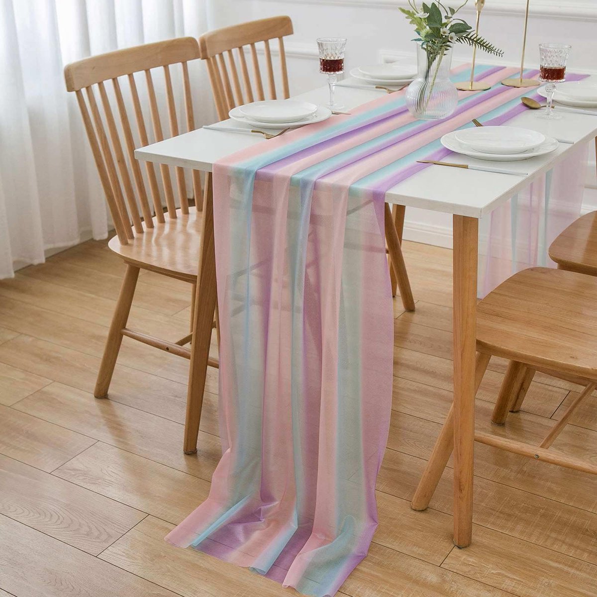 Chiffon Tafelloper - Bruiloft Tafeldecoratie - Regenboog