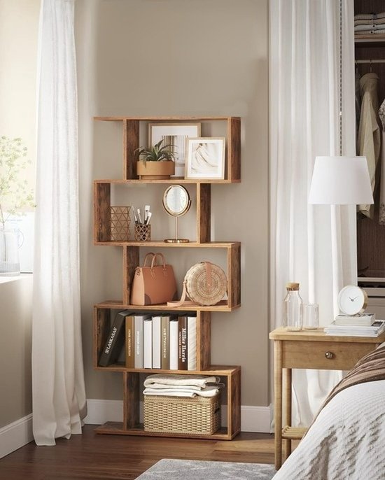 Hoppa! Boekenkast Vintage - Opbergkast - Rechthoekige Vakken - Kast Voor Boeken - Bruin - 70 x 24 x 159 (B x D x H)