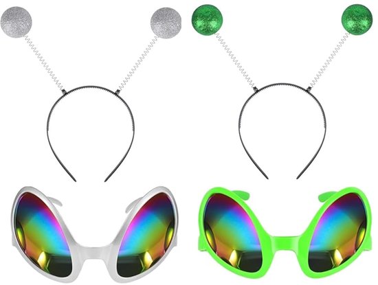 TRANKIELO® - Alien Bril en Hoofdband Set - 4 stuks - Buitenaardse Accessoires voor Feesten