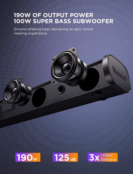 Soundbar met Subwoofer 2.1-kanaal 190W voor TV - Bluetooth 5.0, Instelbare Bas en DSP Technologie van Trust Tyro — afbeelding 4