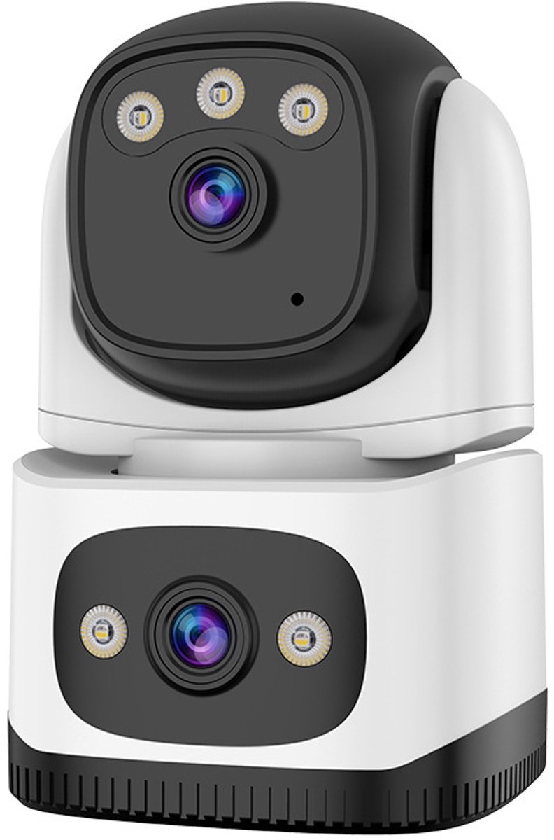 Beveiligingscamera voor binnen, dubbele camera's,270°-camera, babyfoon, huisdiercamera, detectie van mens/huisdier, AI-tracking, nachtzicht in kleur（Met 128G geheugenkaart）