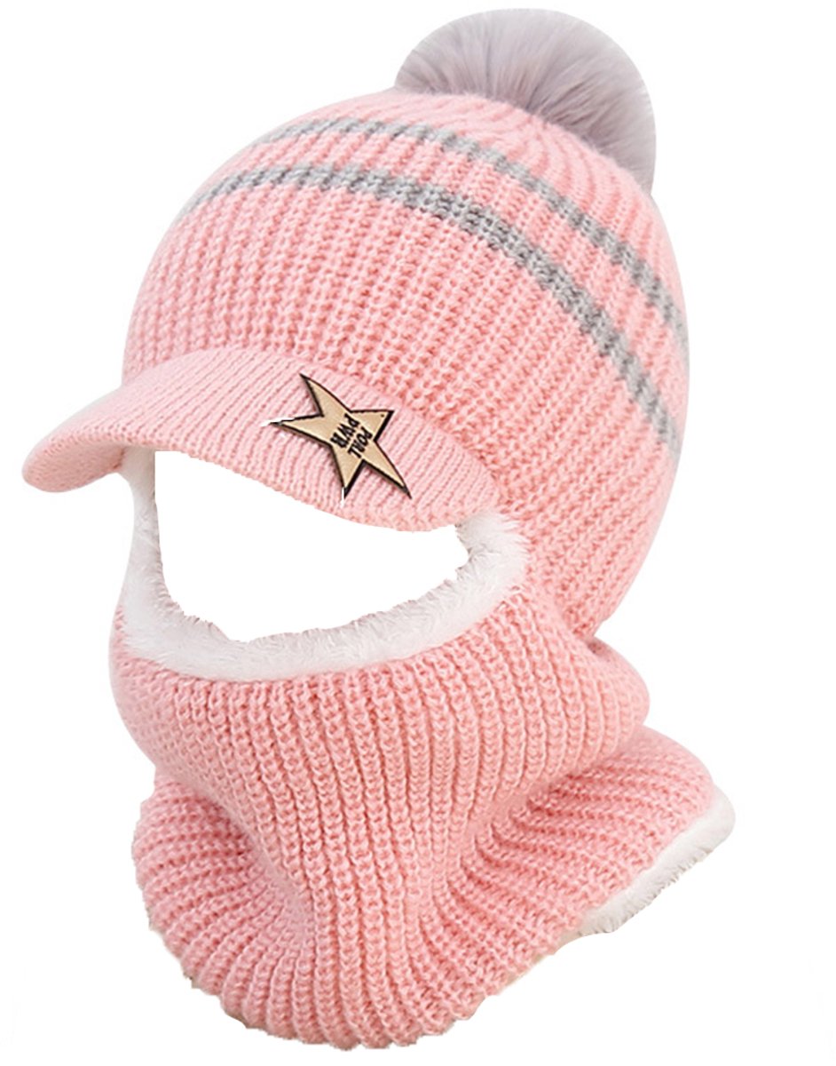 Baby Sjaal Muts-Acryl-Roze-Kinder Winterhoed Met Pompons