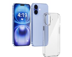 Hoesje geschikt voor iPhone 16 Transparant - 2x screenprotector - beschermglas screen protector - Anti Shock hoesje case