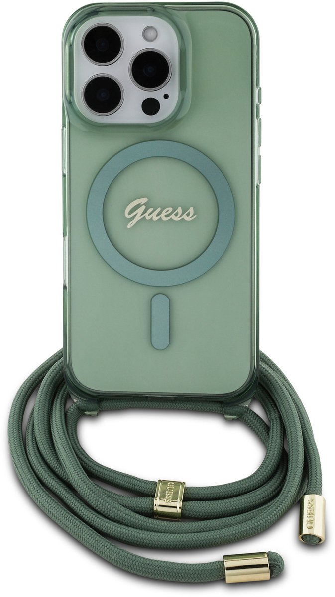Guess Back cover - iPhone 16 Pro Max - Groen - Met MagSafe-ring en crossbody cord