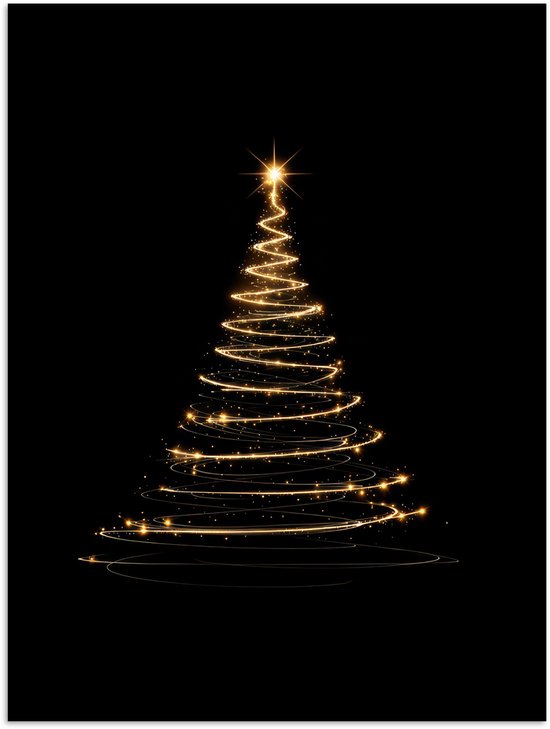 Poster 60x80 cm - Magisch - Kerstboom - Lichtspiralen - Zwart - Posters - Kamer decoratie - Wanddecoratie woonkamer - Muurdecoratie slaapkamer - Kerstversiering - Kerstdecoratie voor binnen - Kerstmis