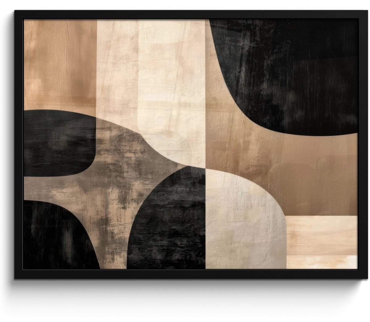 FrameYourWall Poster in lijst - Fotolijst 80x60 cm - Posters - Abstract - Vlakken - Zwart - Rond - Posterlijst zwart - Decoratie - Wanddecoratie woonkamer - Muurdecoratie slaapkamer