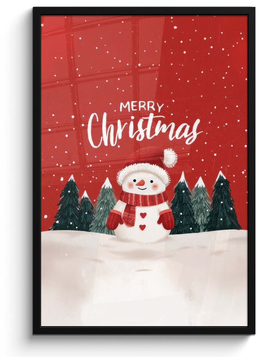 FrameYourWall Poster in lijst - Fotolijst 60x90 cm - Posters - Kerstgroet - Sneeuw - Rood - Posterlijst zwart - Decoratie - Wanddecoratie woonkamer - Muurdecoratie slaapkamer - Kerstversiering - Kerstdecoratie voor binnen - Kerstmis