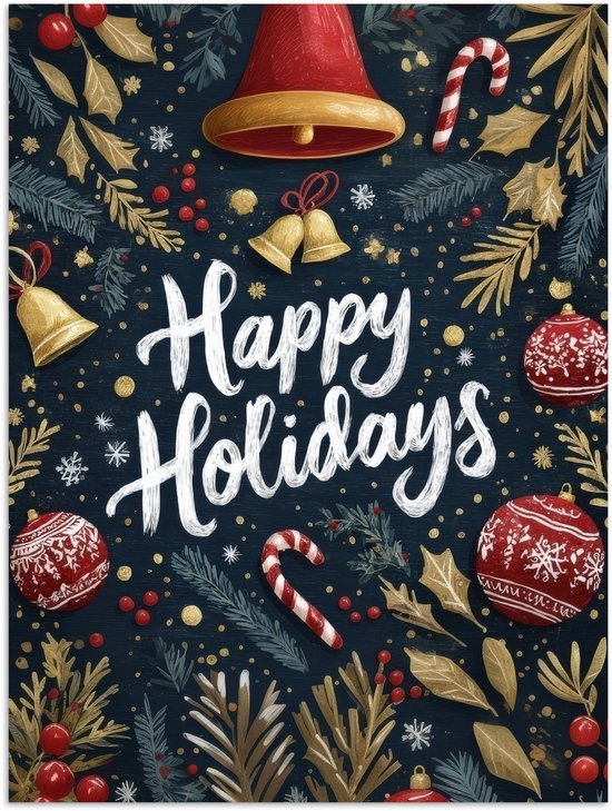 Poster 90x120 cm - Feestelijk - Kerstgroet - Kleurrijk - Posters - Kamer decoratie - Wanddecoratie woonkamer - Muurdecoratie slaapkamer - Kerstversiering - Kerstdecoratie voor binnen - Kerstmis