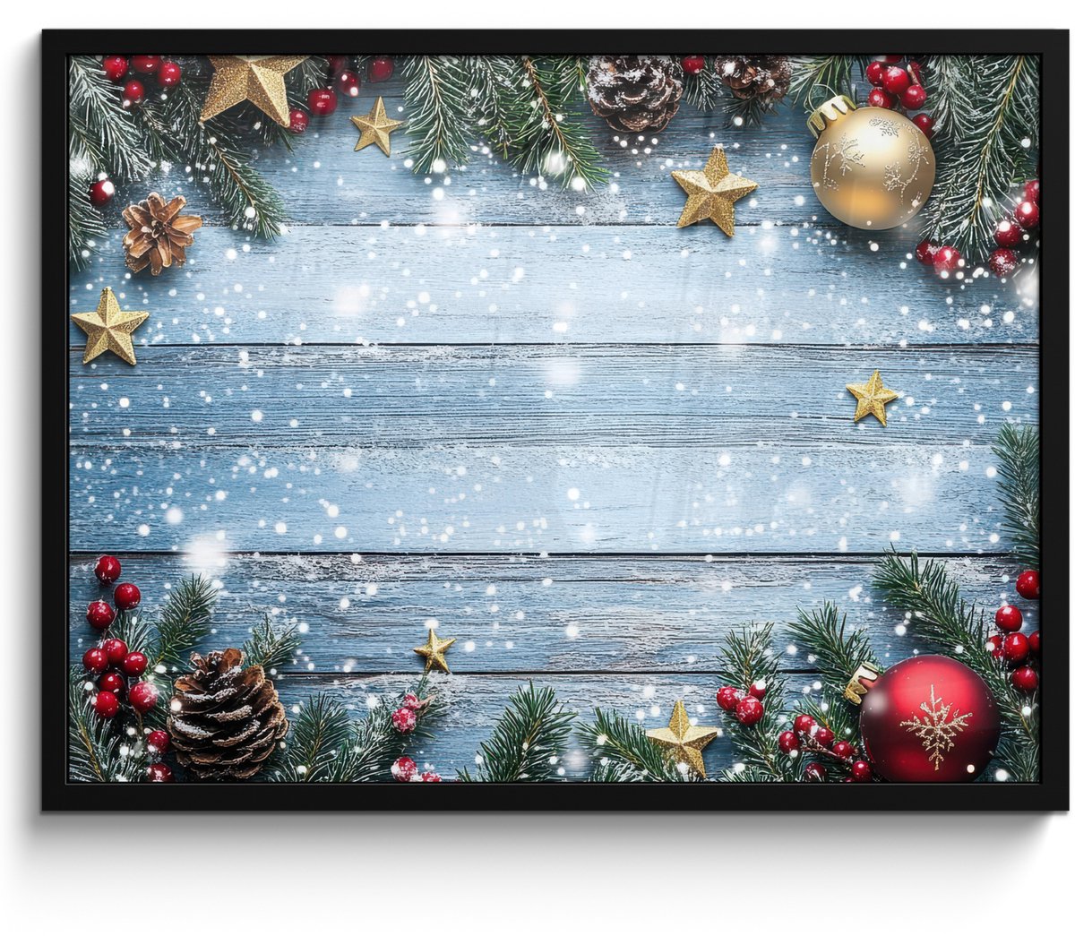 FrameYourWall Poster in lijst - Fotolijst 80x60 cm - Posters - Kerstomlijsting - Sneeuw - Meerkleurig - Posterlijst zwart - Decoratie - Wanddecoratie woonkamer - Muurdecoratie slaapkamer - Kerstversiering - Kerstdecoratie voor binnen - Kerstmis
