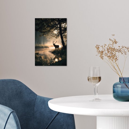 Affiche 20x30 cm - Cerf - Ruisseau forestier - Mystique - Posters Décoration murale - Salon - Chambre
