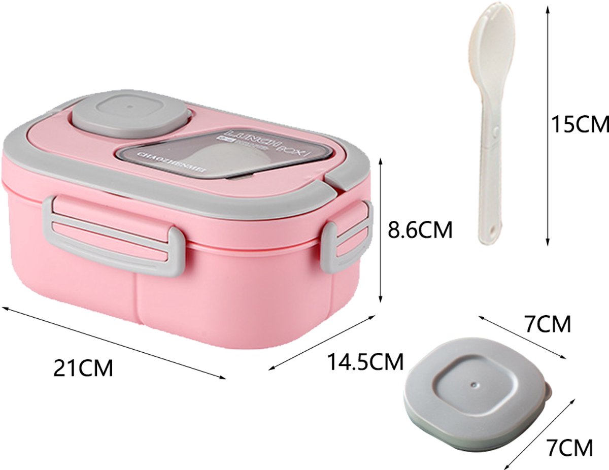 Lunchbox Set 1200+600ml voor Vaatwasser & Magnetronbestendig - Yoghurt en Muesli beker to go - broodtrommel met sausbox en bestek - Lunchpot met Isolerende Draagtas -Bento box voor volwassenen en kinderen - Voor Werk, School, Picnic - Roze — afbeelding 2