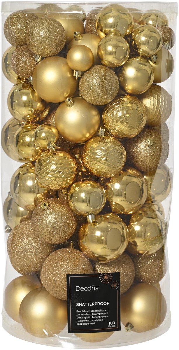 Decoris kunststof kerstballen mix licht goud 100 stuks