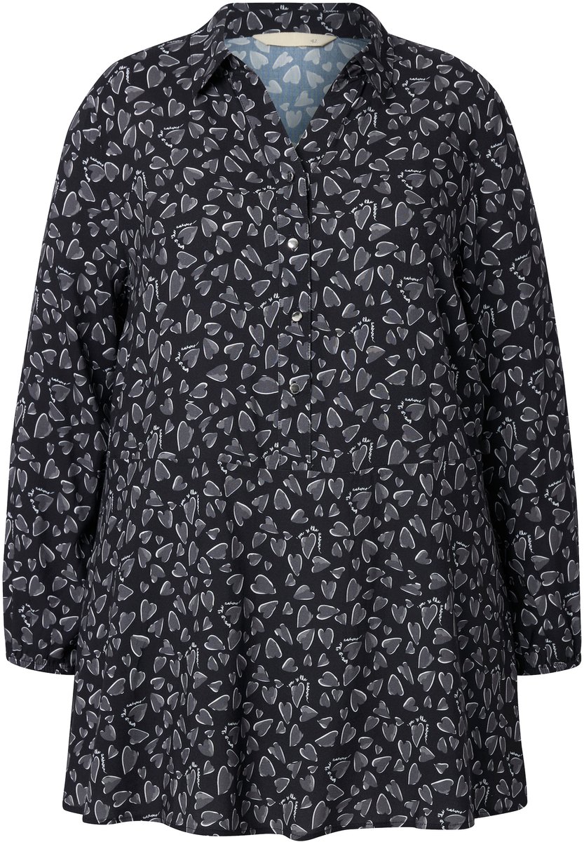 MIAMODA - Dames - Blouse A-lijn hartjesmotief - Zwart - Maat 42