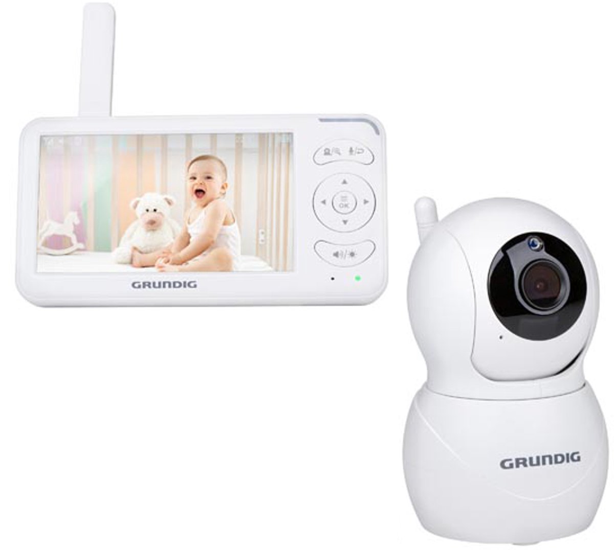 Grundig Video Babyfoon met Camera - Baby Monitor met 5-inch Kleurenscherm - Babyphone met Nachtzicht, Temperatuurweergave en Terugspreekfunctie - Wit