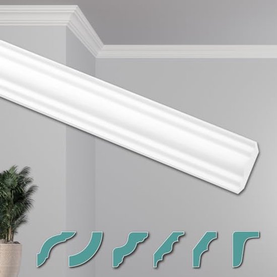 Heximo ZG32 Moulures de plafond en polystyrène (XPS), moulures en stuc de qualité supérieure, légères et robustes au design moderne, cadre décoratif, cadre d'angle, profil d'angle 20 m, 75 x 75 mm