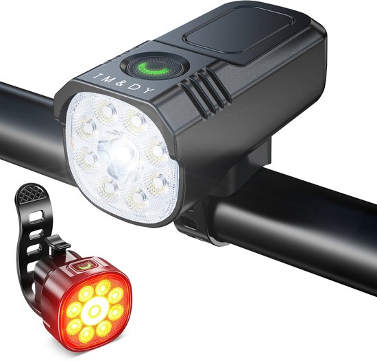 Set Éclairage de vélo LED pour vélo TM&DY - 1 000 lumens - Lampe de vélo rechargeable par USB - Éclairage avant et arrière - Résistant aux chutes - Lampe de vélo - Phare avant - Éclairage de vélo - Éclairage de vélo