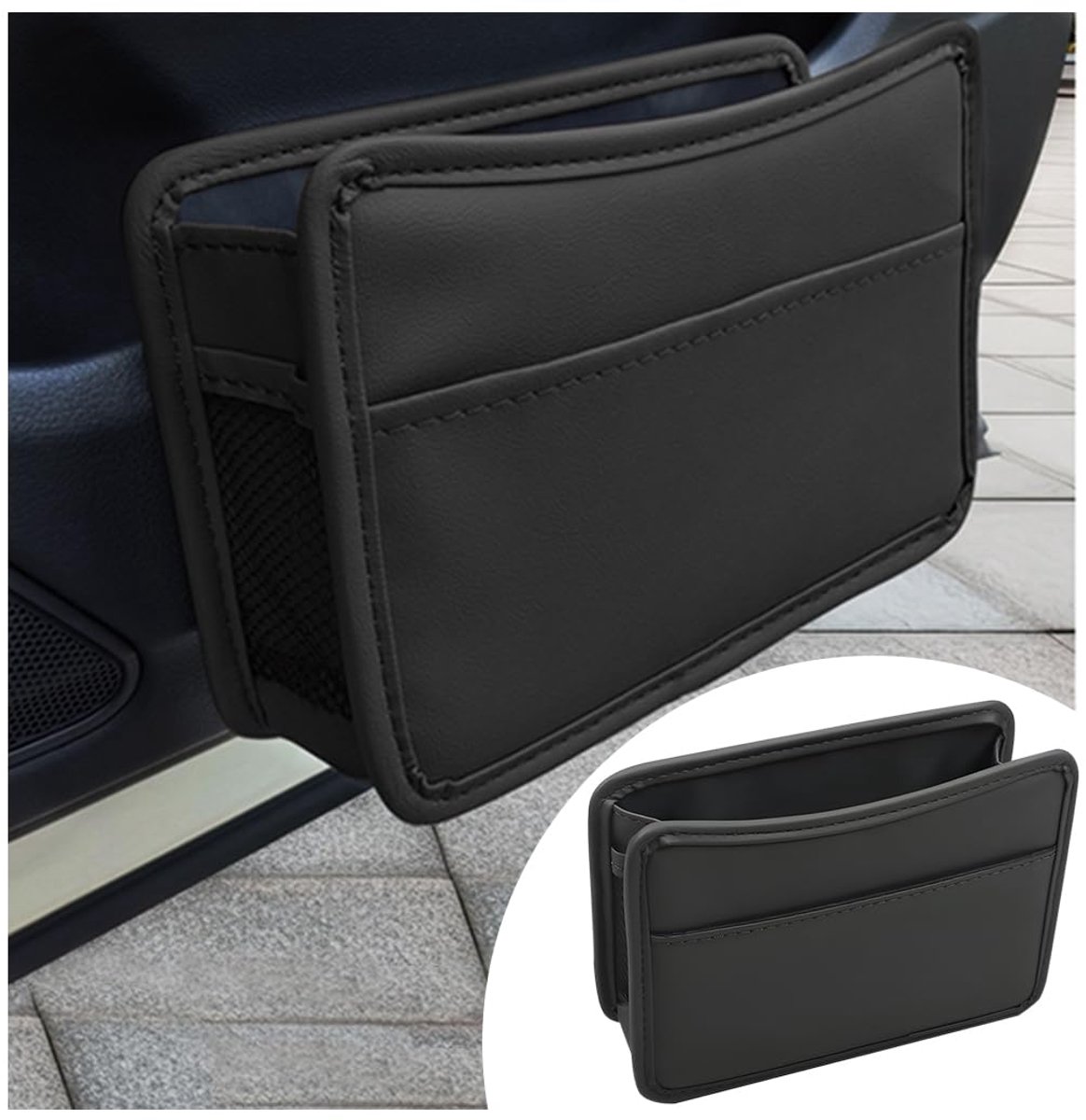 onzichtbaar leren mand voor de auto, opvouwbare auto-vuilnisemmer, hangende multifunctionele modulair leren mand voor auto, mand voor portemonnee, telefoon, sleutels, gadgets en kaarten