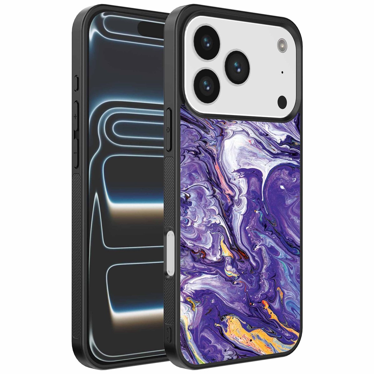 Geschikt voor iPhone 17 Pro Telefoonhoesje met Paars Goud Marmer Opdruk - TPU Backcover Case Purple Gold Marble Design - Paars Goud - Smartphonica geschikt voor iPhone 17 Pro