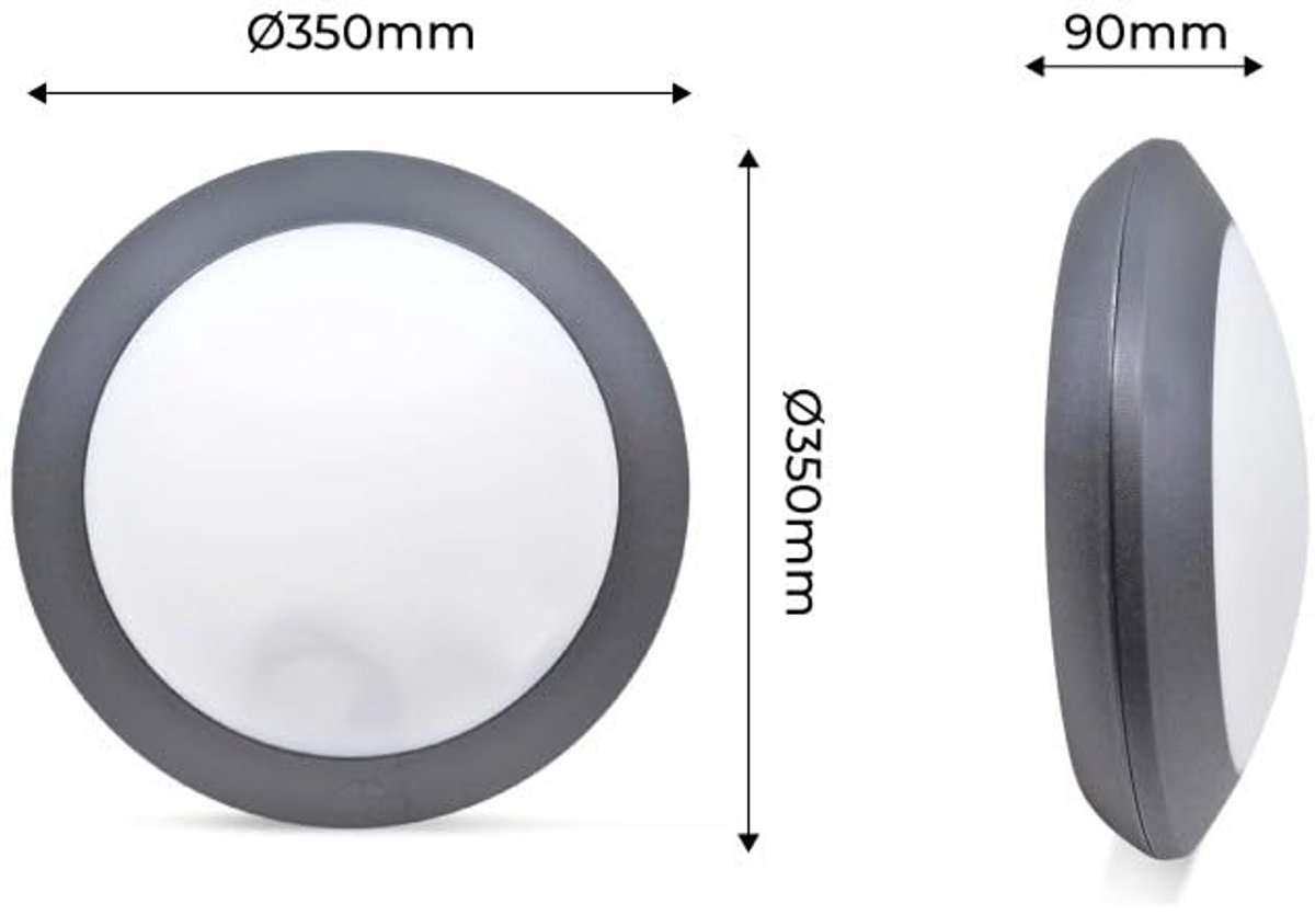 Ronde LED plafondlamp voor binnen en buiten, IP66, E27-fitting, zwart opaalglas