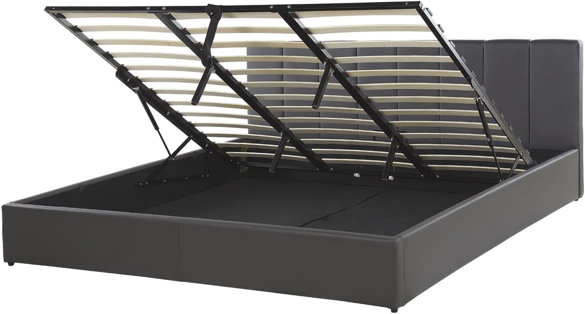 Beliani DREUX - Bed met opbergruimte - Donkergrijs - 180 x 200 cm - Kunstleer