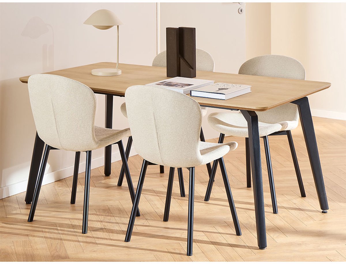 Cadiz eethoek tafel met 4 stoelen natuur, beige.
