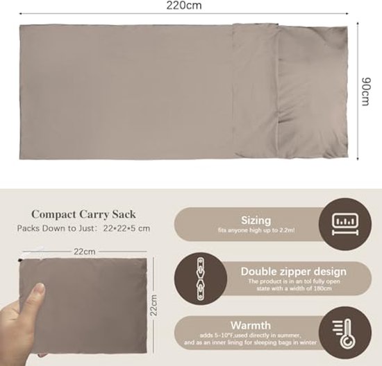 Lichte Zomer Slaapzak 220 x 90 cm Met Tweewegs Rits - Ideaal Voor Kamperen En Reizen — afbeelding 4