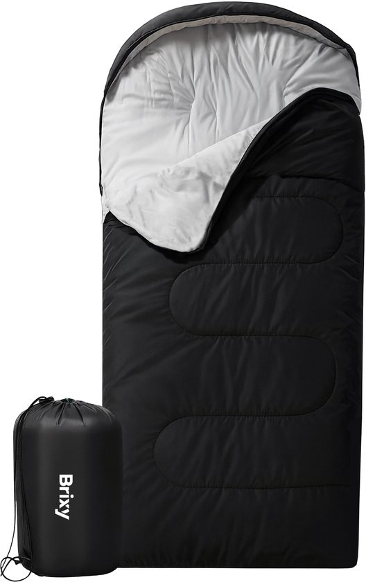 Sac de couchage momie Brixy - 4 saisons - Sacs de couchage Adultes et Enfants - 210 x 75 cm - Camping - Zwart