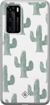 Huawei P40 hoesje siliconen - Cactus print | Huawei P40 case | groen | TPU backcover transparant