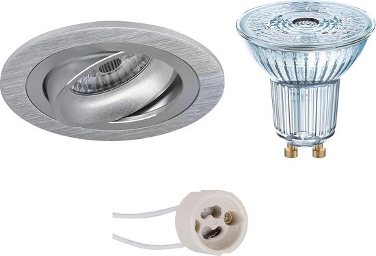 LED Spot Set - OSRAM Parathom PAR16 927 36D - Pragmi Alpin Pro - GU10 Fitting - Dimbaar - Inbouw Rond - Mat Zilver - 5.5W - Warm Wit 2700K - Kantelbaar Ø92mm