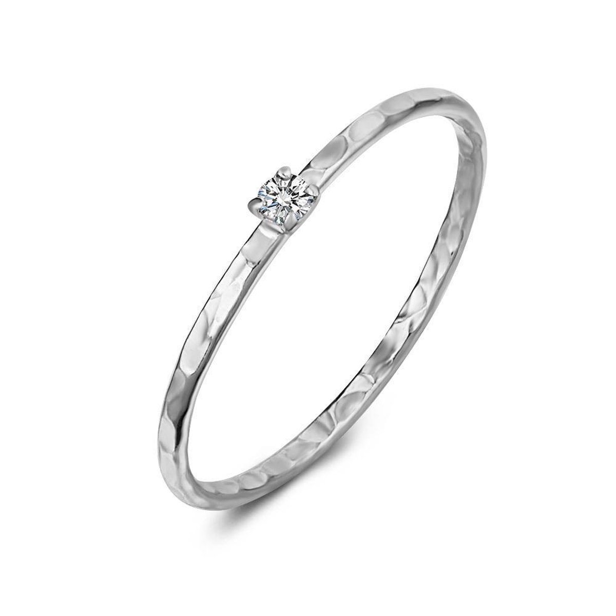 Twice As Nice Ring in zilver, dunne, gehamerde ring, zirkonia 52 | bol.com