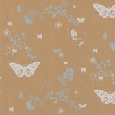 Inpakpapier Bruin + bloemen en vlinders 30cm x 200mtr - dessin 914