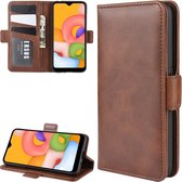 Voor Galaxy A01 Dual-side magnetische gesp horizontale flip lederen tas met houder & kaartsleuven & portemonnee (bruin)
