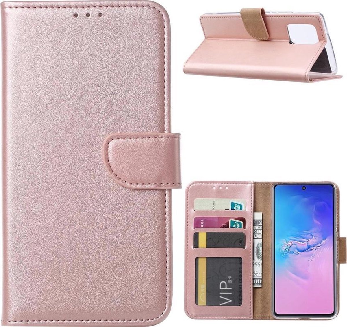 Bookcase Geschikt voor: Samsung Galaxy A91 - Rose Goud - portemonnee hoesje