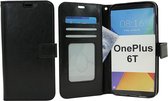 OnePlus 6T - Bookcase Zwart - portemonee hoesje
