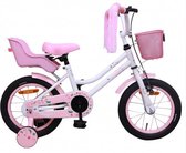 Kinderfiets - Magic - 16 inch - Voor meiden - Met terugtraprem - roze en wit - bloemprint