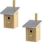 2x Houten vogelhuisjes/nesthuisjes 33 cm met zinken dak - Vurenhouten spiegel vogelhuisjes tuindecoraties - Vogelnestje voor kleine tuinvogeltjes