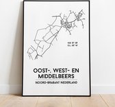 Oost-, West- en Middelbeers city poster, A3 (30x40 cm) met lijst, plattegrond poster, woonplaatsposter, woonposter