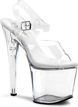 Pleaser Sandaal met enkelband, Paaldans schoenen -35 Shoes- TABOO-708 Paaldans schoenen Wit/Zilverkleurig