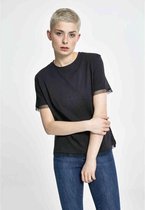 Urban Classics Dames Tshirt -5XL- Boxy Lace Hem Zwart