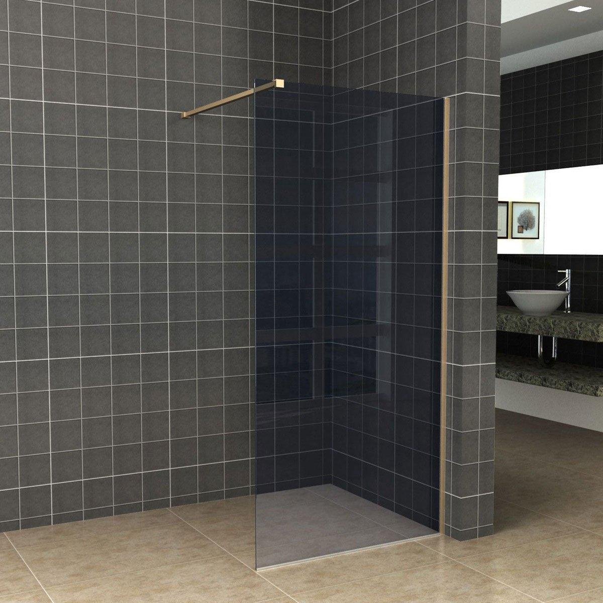 Diamond Line - Inloopdouche / Douchewand - 90x200 - Geborsteld Messing - Antikalk - Rookglas - 8mm Veiligheidsglas