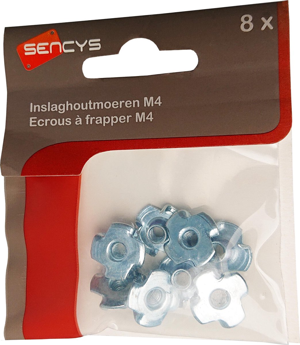 SENCYS inslaghoutmoeren blank staal met M4 schroefdraad | 8x