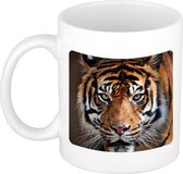 Siberische tijger koffiemok / theebeker wit 300 ml - keramiek - dierenmokken - cadeau beker / tijgers