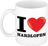 I Love Hardlopen cadeau mok / beker wit met hartje 300 ml